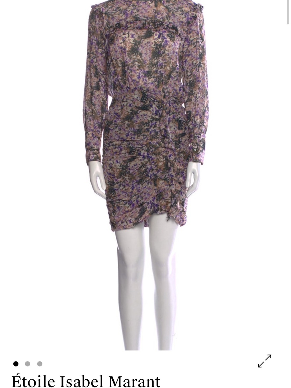 Isabel Marant Purple and Cream Floral Long-Sleeve Mini Dress